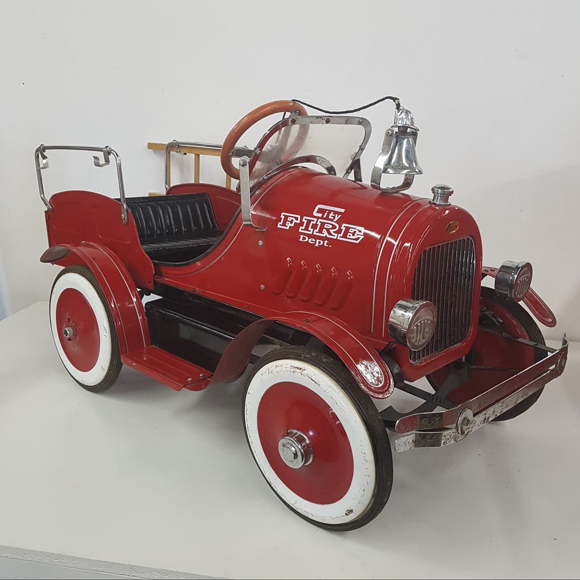 Vintage City Fire Department Child's Pedal Fire Truck – Tin Toy with Ladder – Wainfleet Trading Post