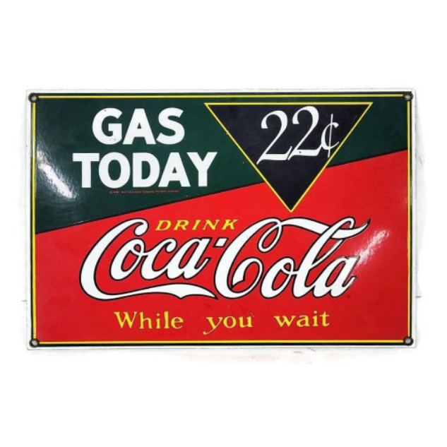 Enameled Coca-Cola Soda Sign Gas Sign 22 Cents