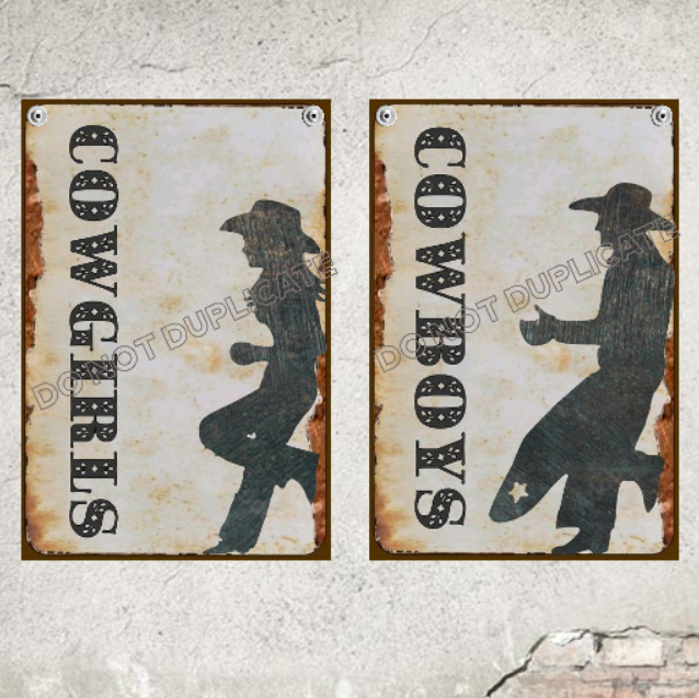 Bathroom Signs Cowboy Cowgirl Country Western Bathroom Decor