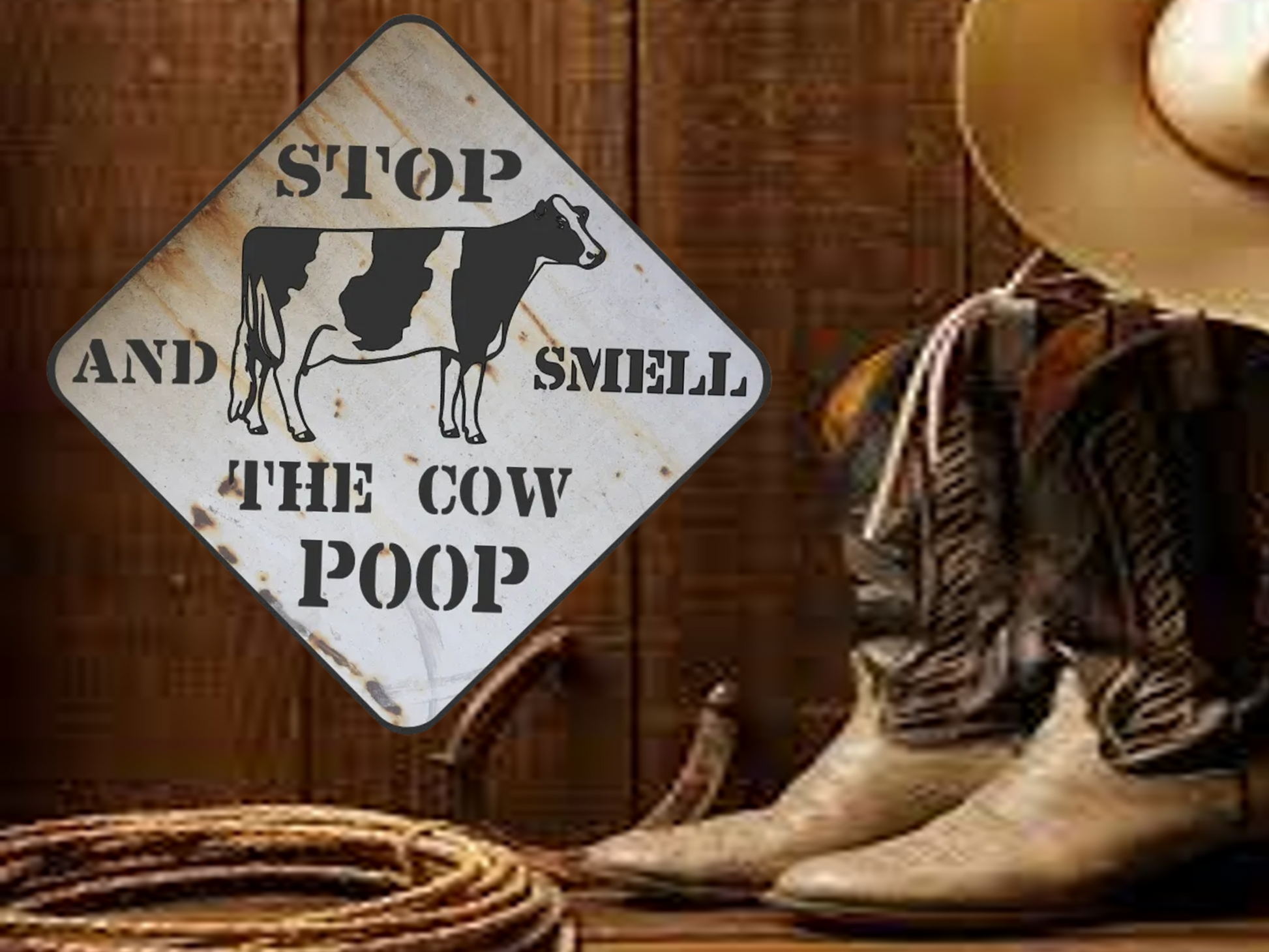 farmhouse sign stop and smell the cow poop sign