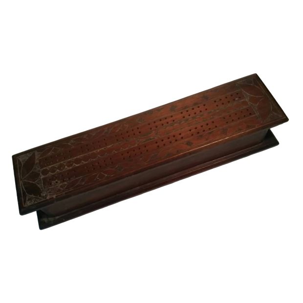 Antique Tramp Art Walnut Cribbage Board Box