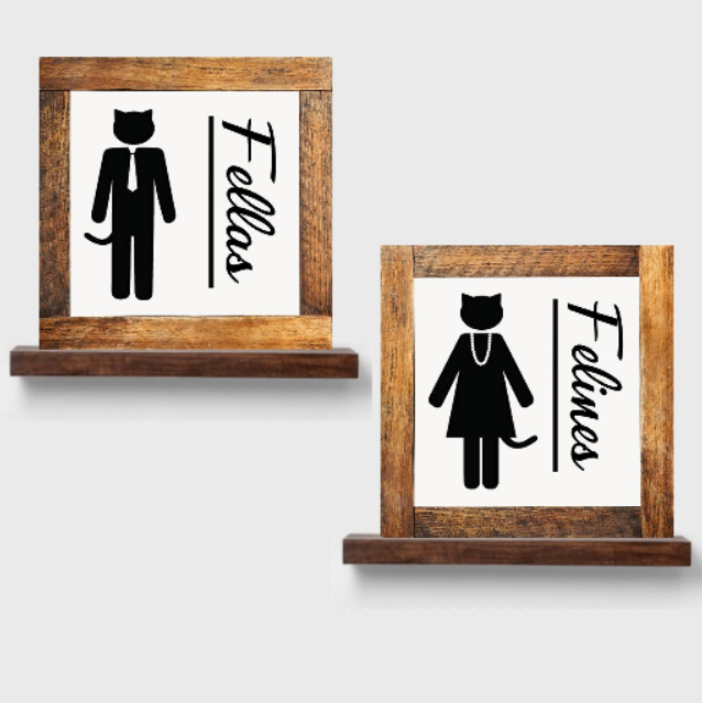 Mens And Womans Bathroom Signs Felines & Fellas Cat lovers Gift Idea