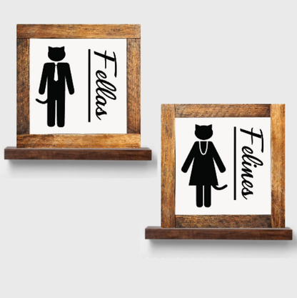 Mens And Womans Bathroom Signs Felines & Fellas Cat lovers Gift Idea