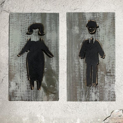 Mens And Womans Bathroom Restroom Signs Wooden Figures Handmade