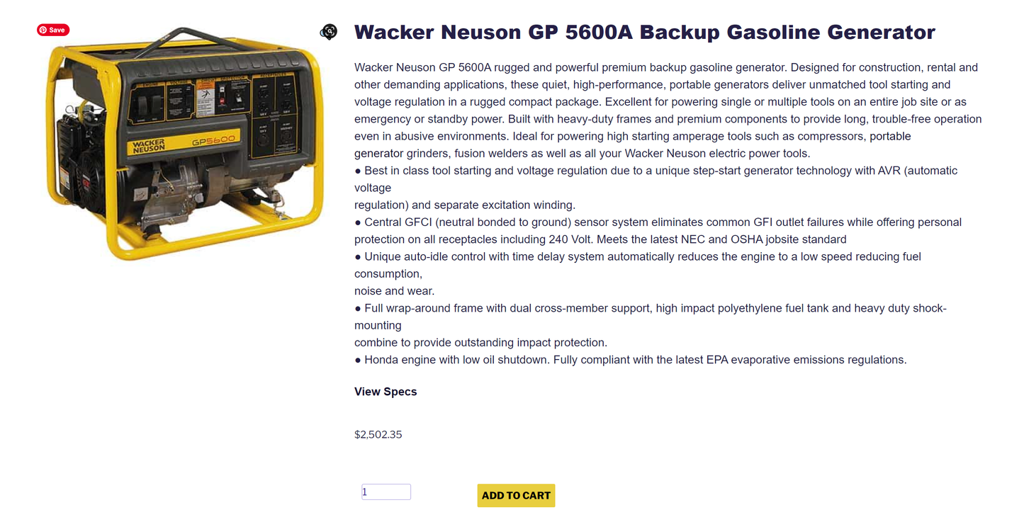 wacker neuson gp 5600a backup gasoline generator
