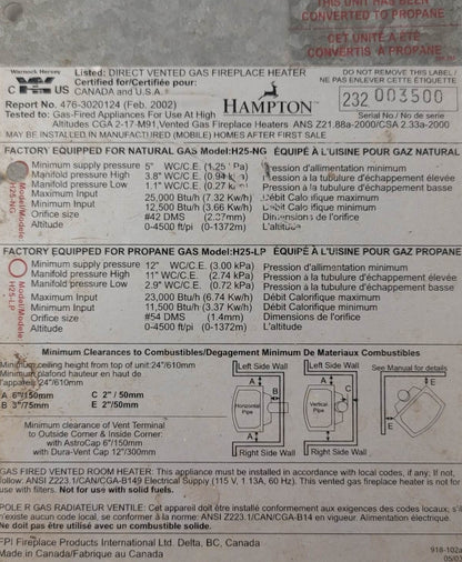 Free-Standing Propane Cast Iron Fireplace Hampton H25-ng