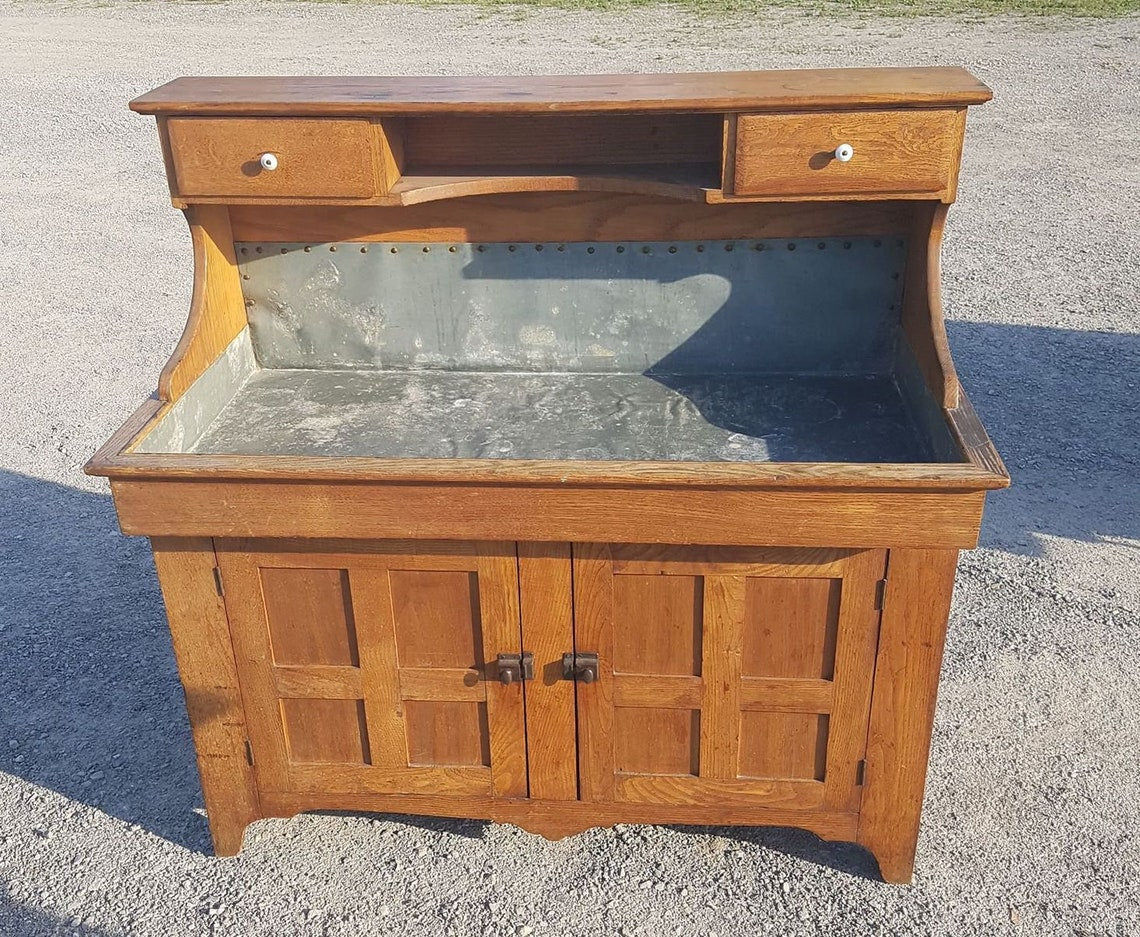 primitive dry sink with rare upper drawers and shelf