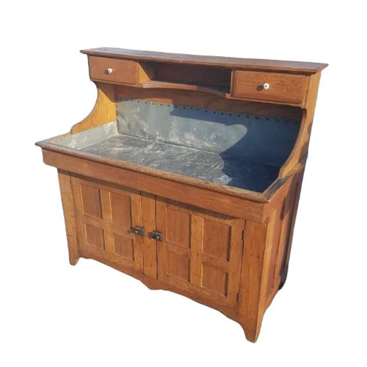 primitive dry sink with rare upper drawers and shelf
