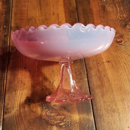 pink opalescent footed candy dish