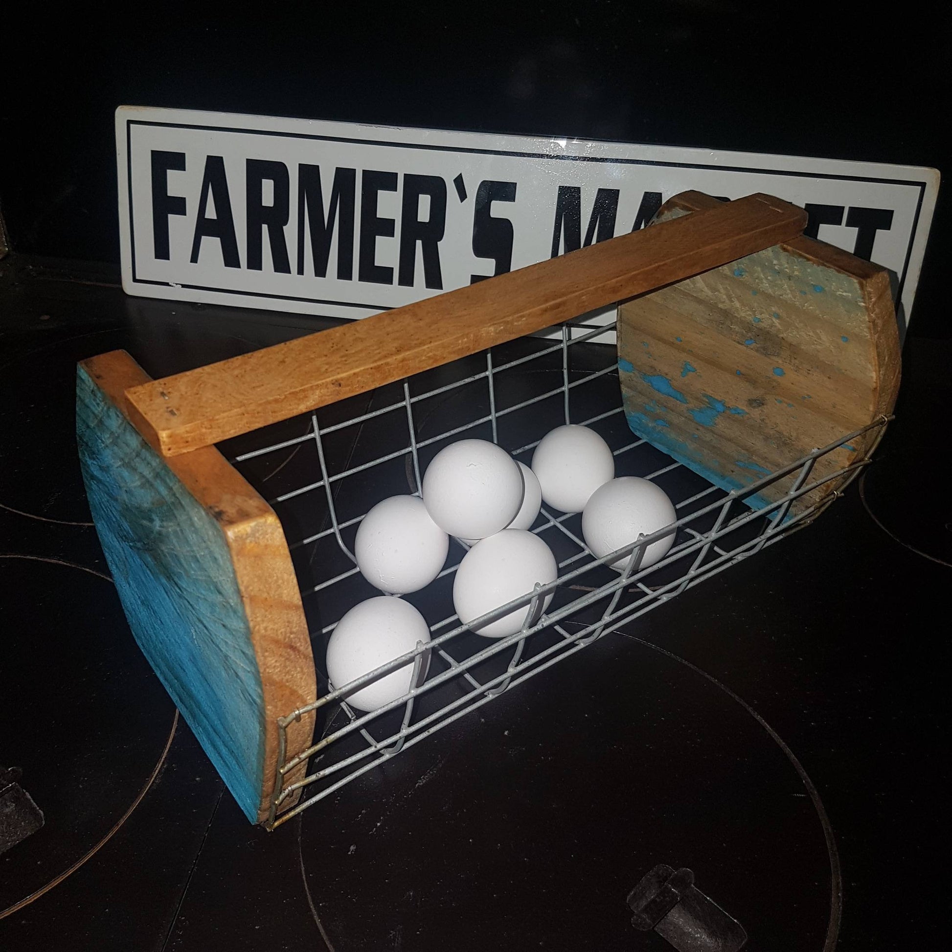 rustic wooden wire egg basket