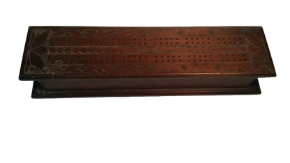 Antique Tramp Art Walnut Cribbage Board Box