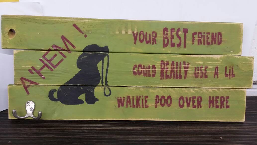 wooden sign dog lover leash holder