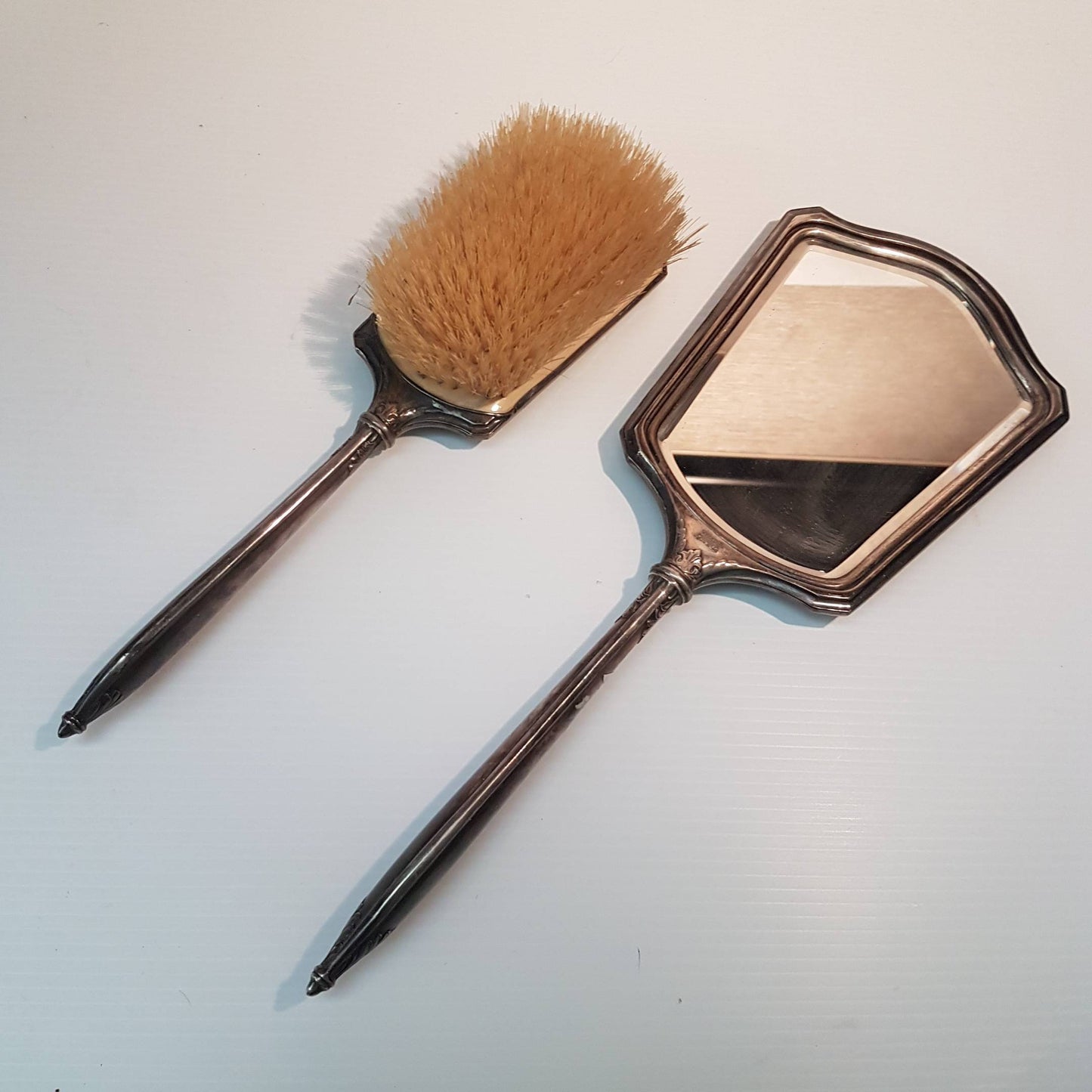 sterling silver boudoir dresser set brush  and mirror set  vanity set