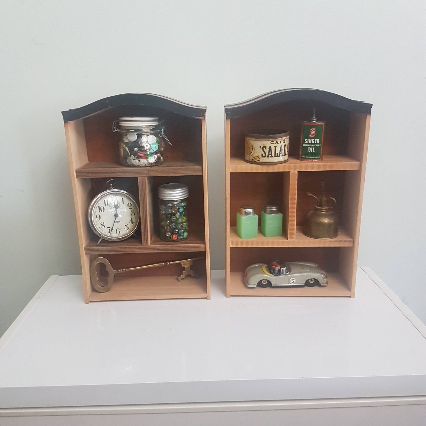 reclaimed walnut arched top curio cabinet / display shelf handmade