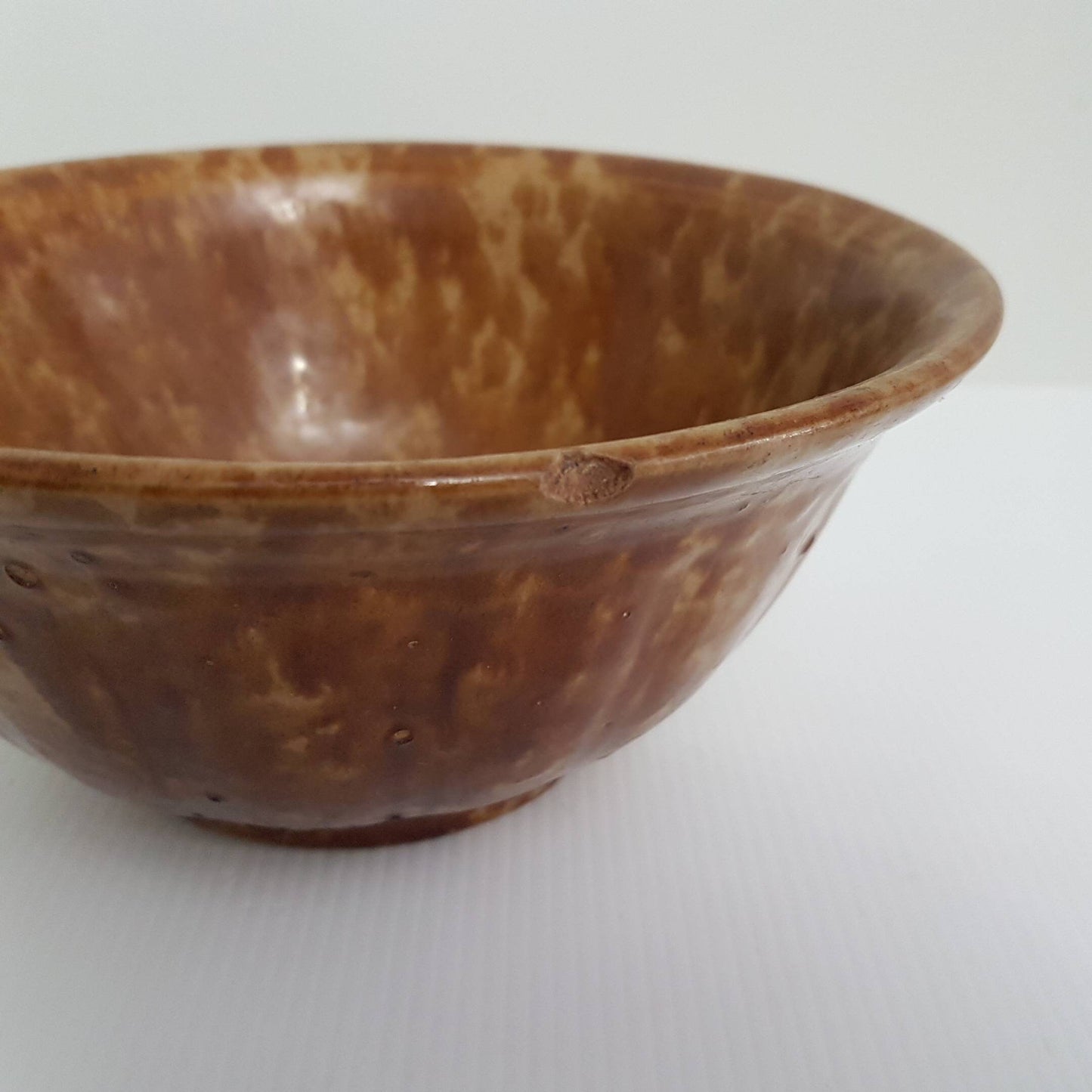 antique bennington spongeware splotchy glazed kitchen redware mixing bowl