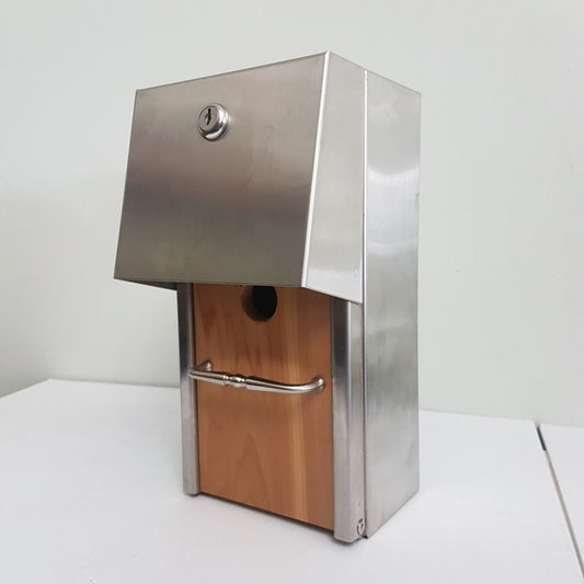 mcm  bird house stainless steel & cedar