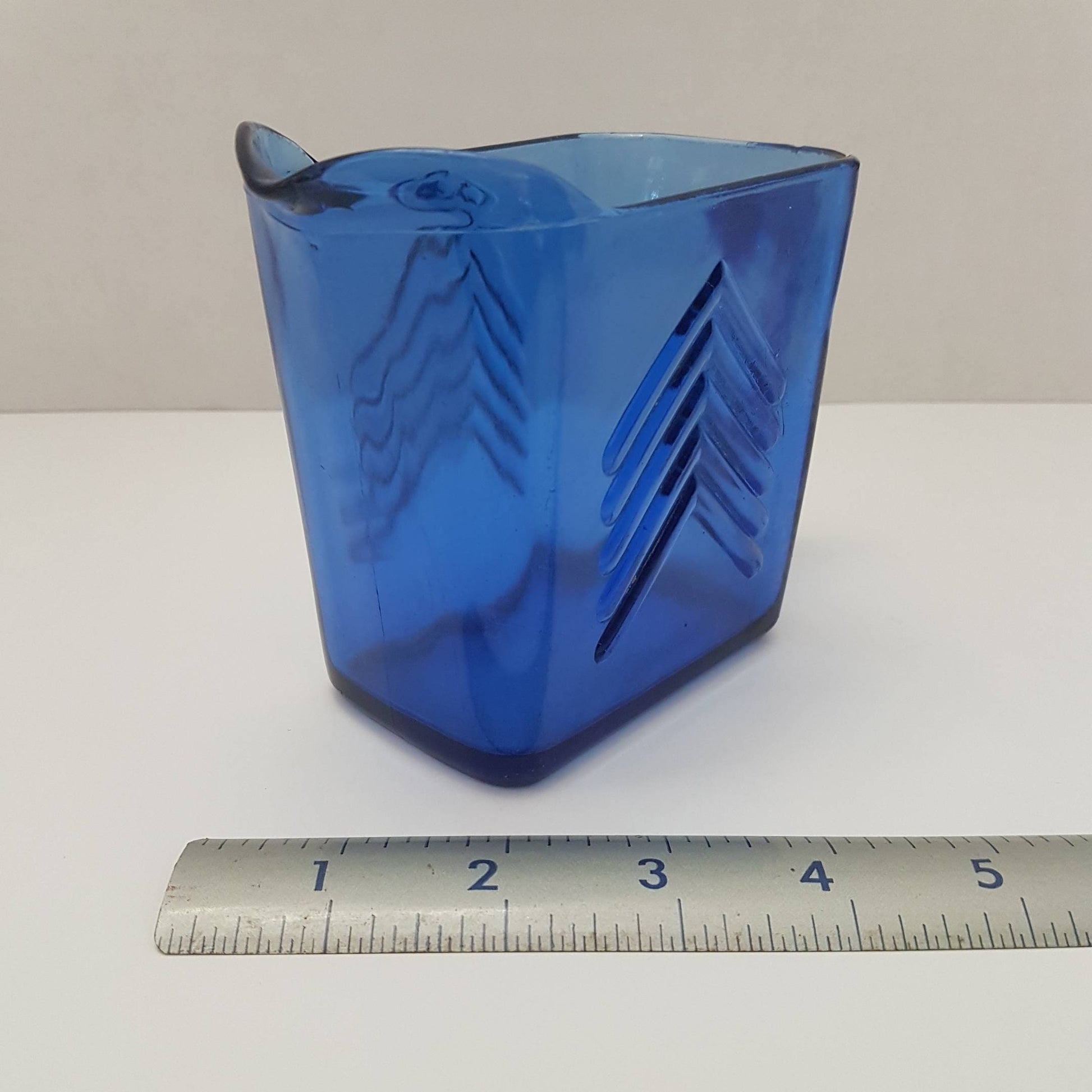 cobalt blue chevron depression glass creamer pitcher
