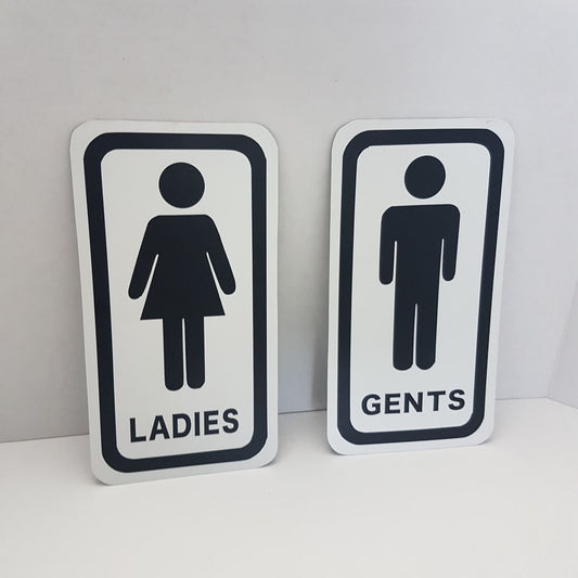 mens and womens metal bathroom restroom toilet sign