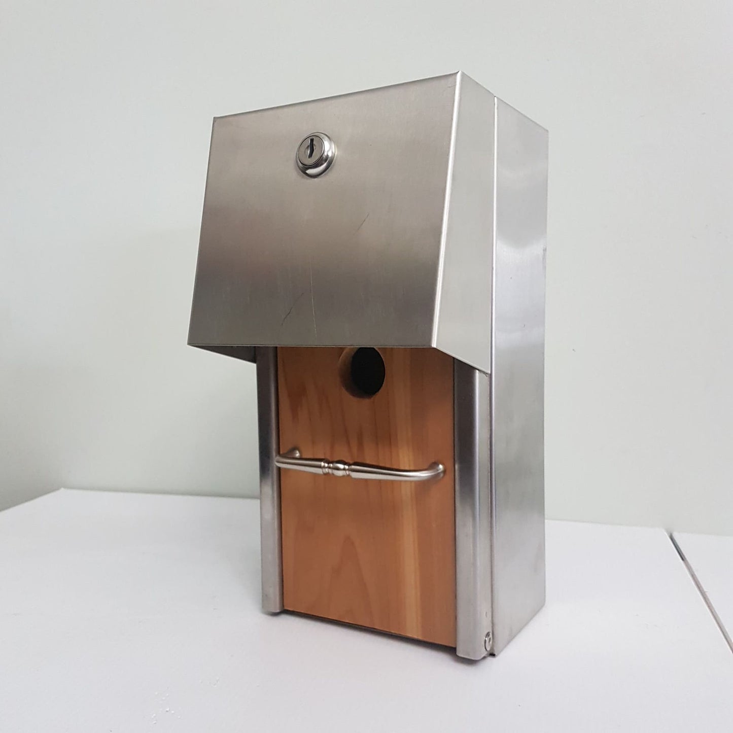 mcm  bird house stainless steel & cedar