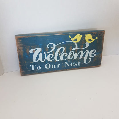 wooden handmade welcome to our nest