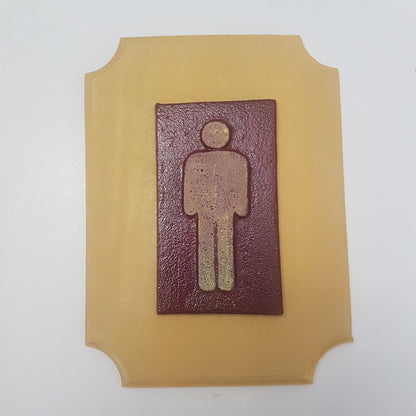 bathroom signs  cast iron and wood