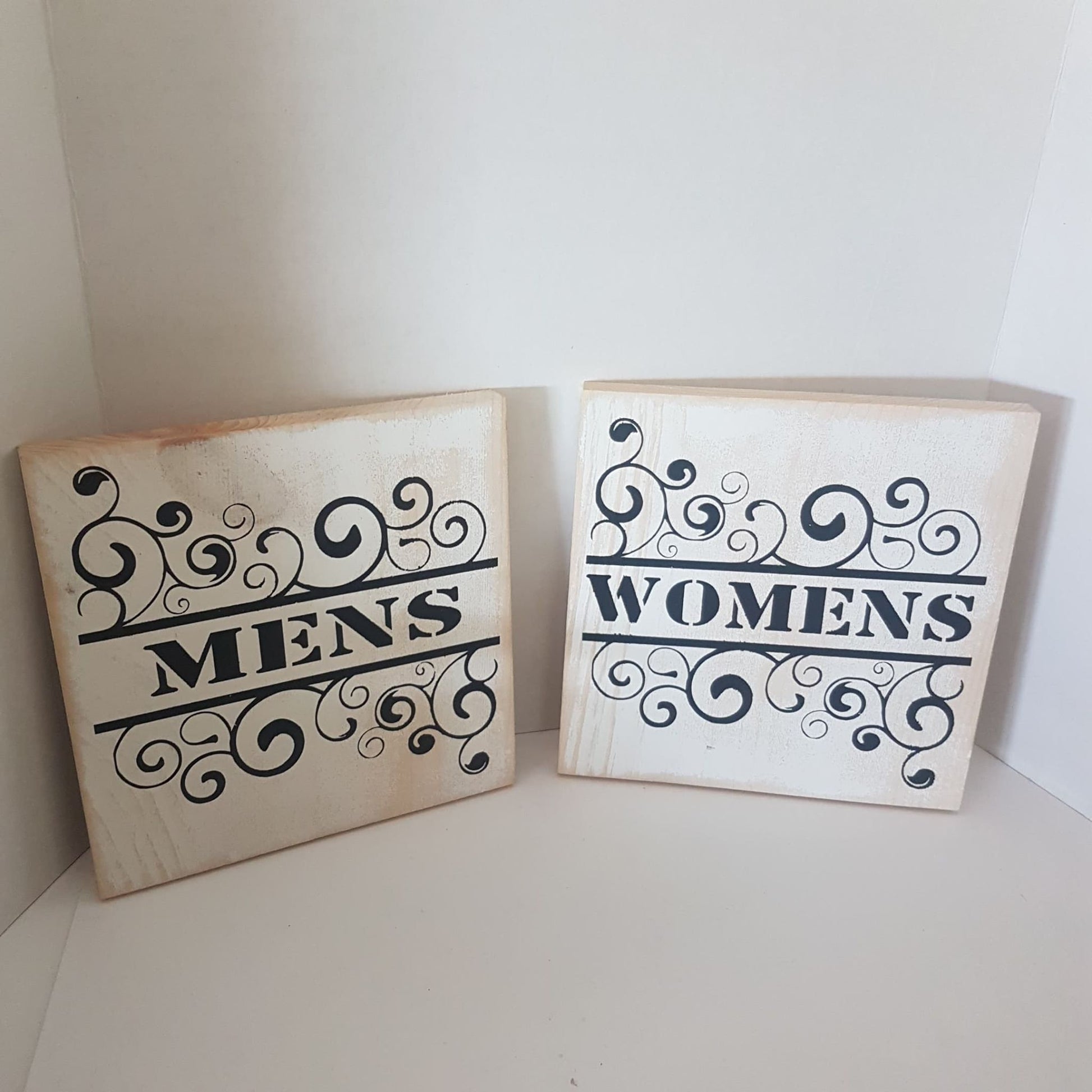 bathroom sign pair mens womens ornate hand painted