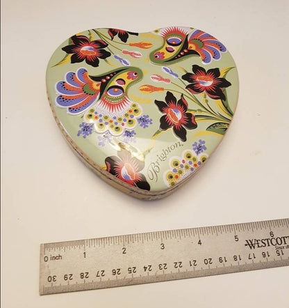 2 vintages tin heart antique flower motif storage container / box