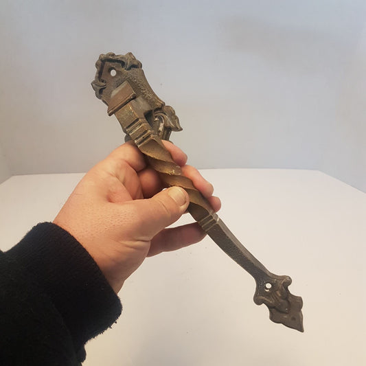 ornate gothic salvage solid bronze door handle jacobean / barley twist