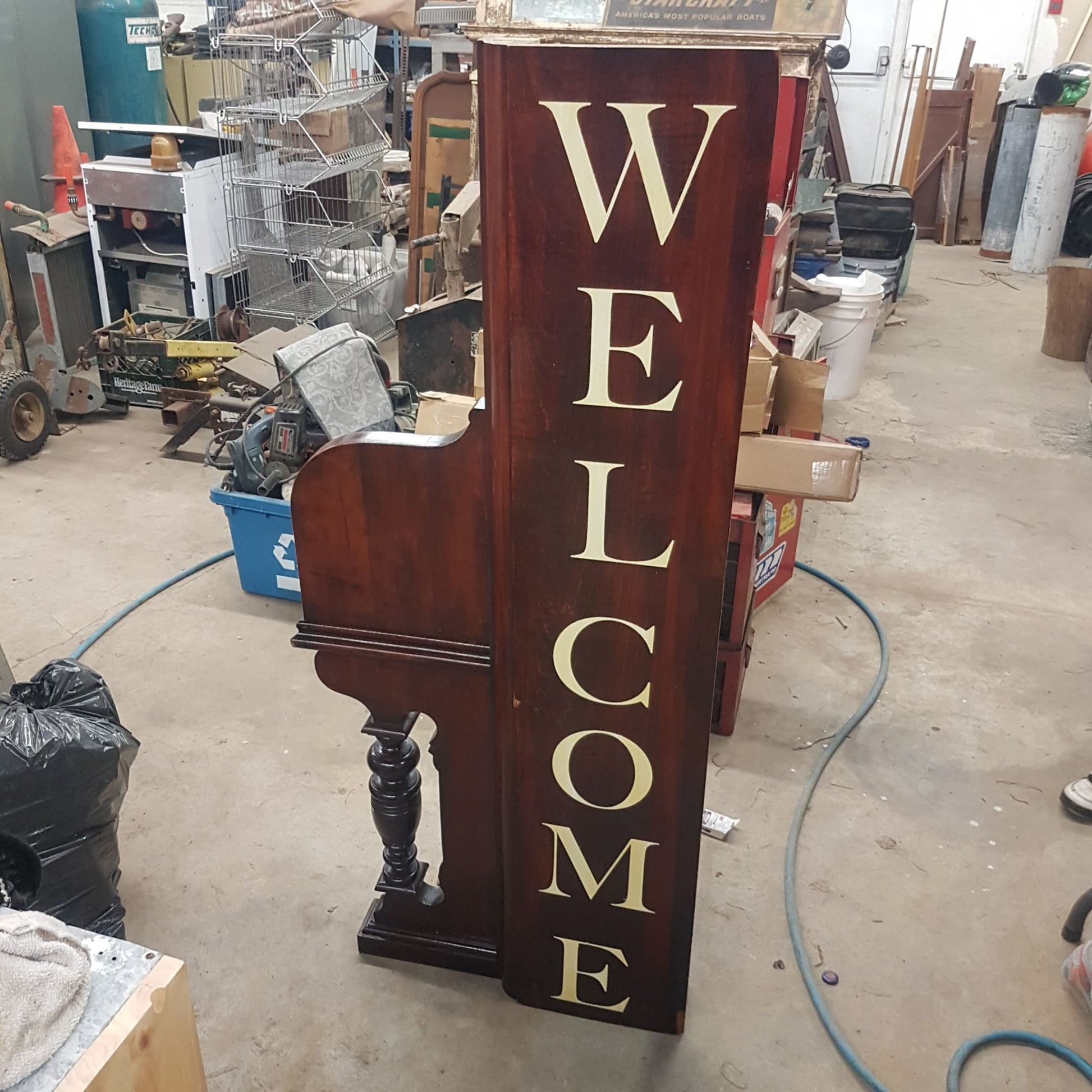 welcome sign antique piano music shop