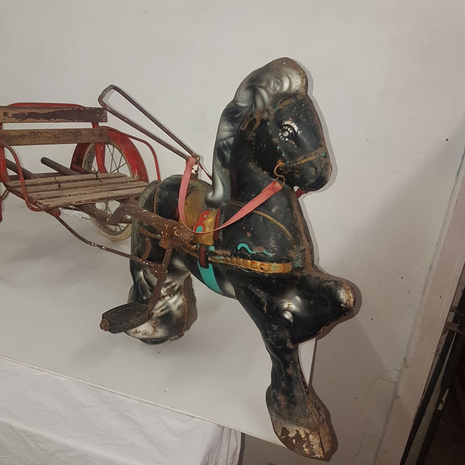 mobo tin toy horse and cart pedal car