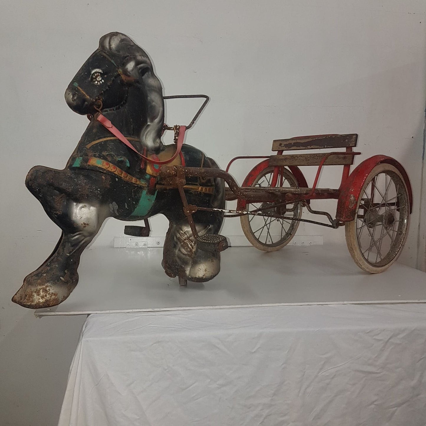 mobo tin toy horse and cart pedal car