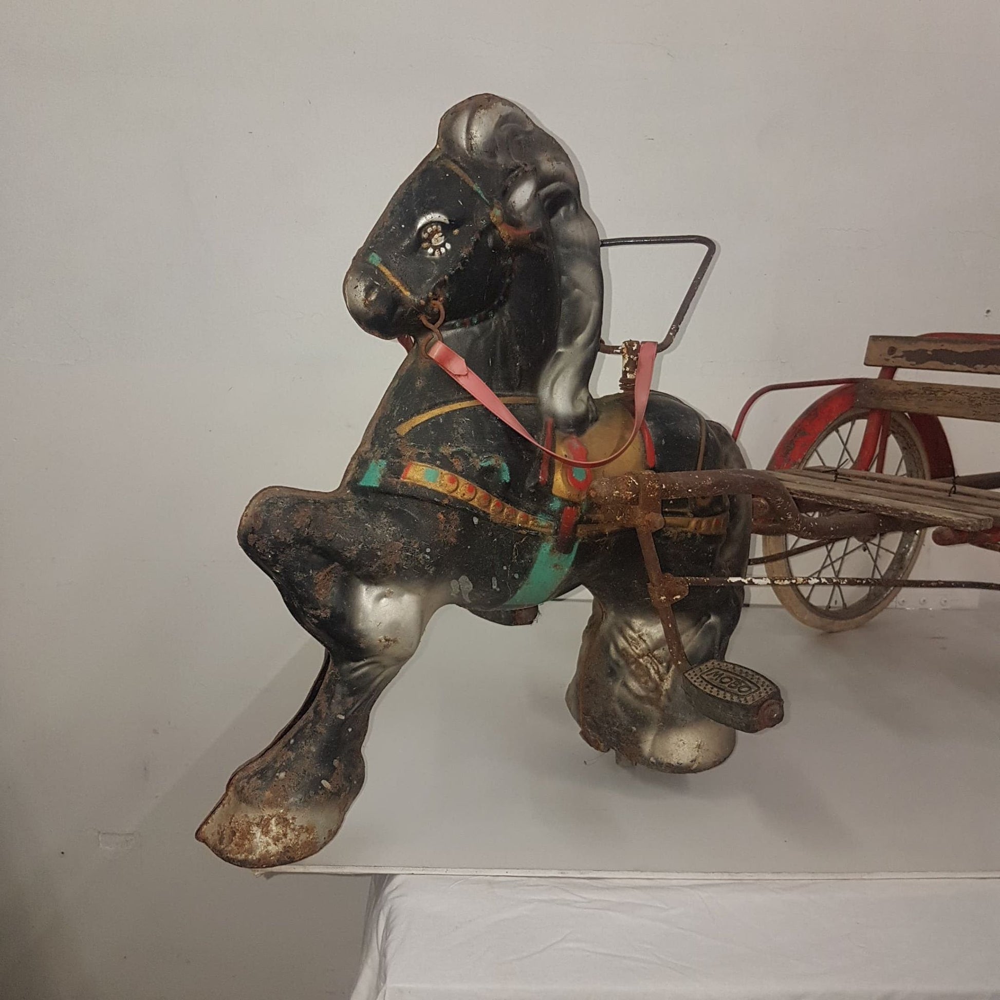 mobo tin toy horse and cart pedal car