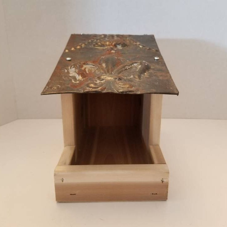 Bird Feeder Farm and Garden Decor Birdhouse Fleur De Lis Tin Roof