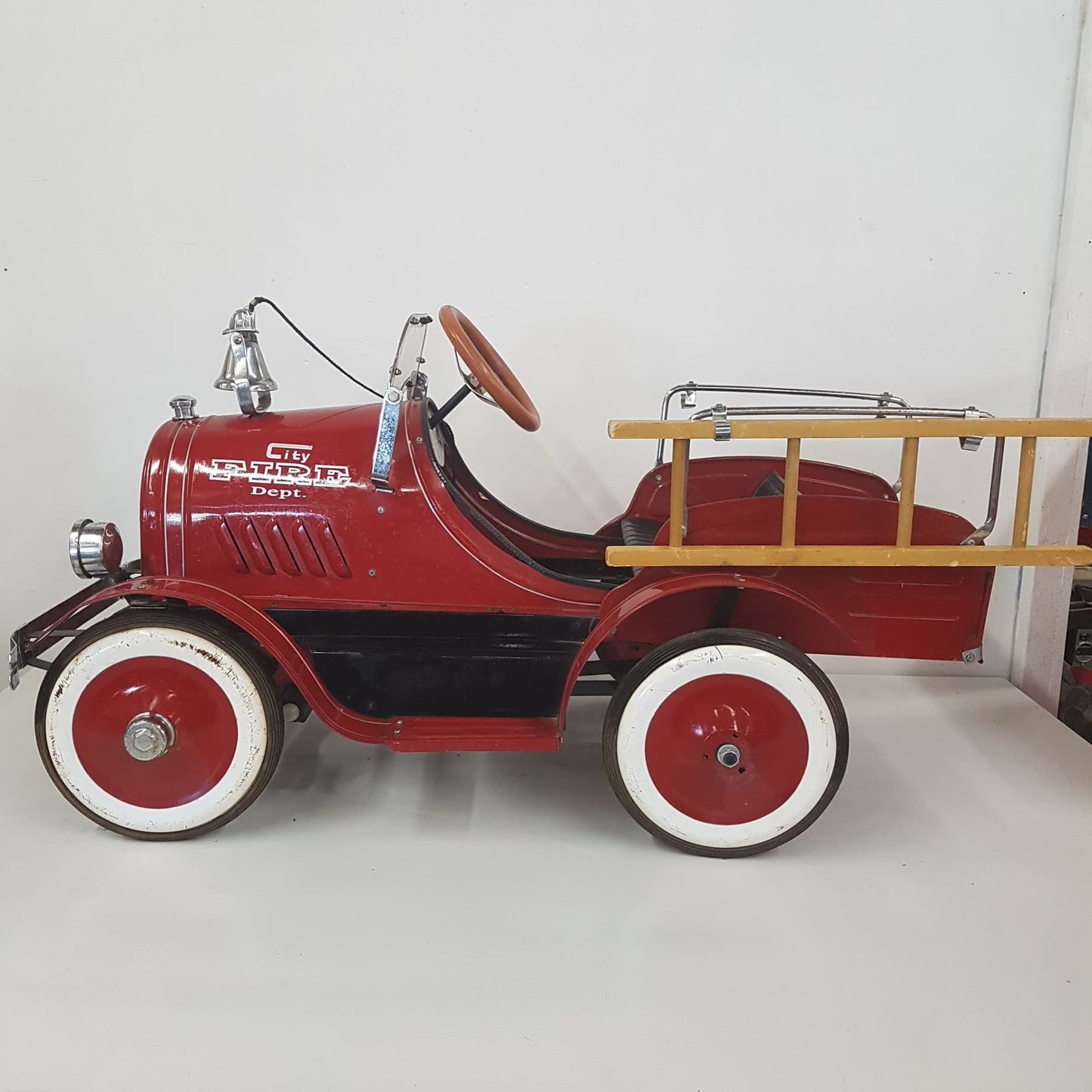 childs tin toy fire truck pedal car