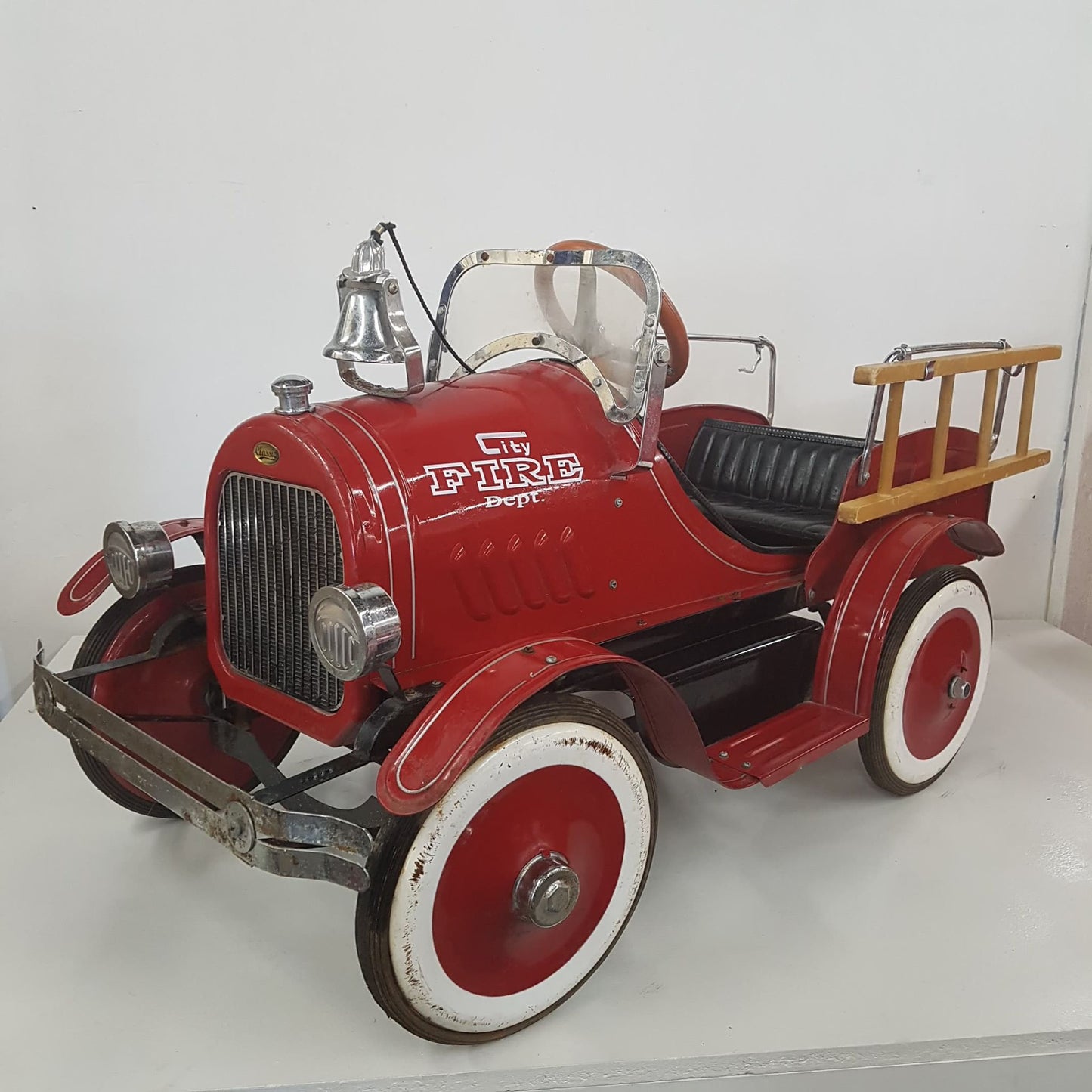 childs tin toy fire truck pedal car