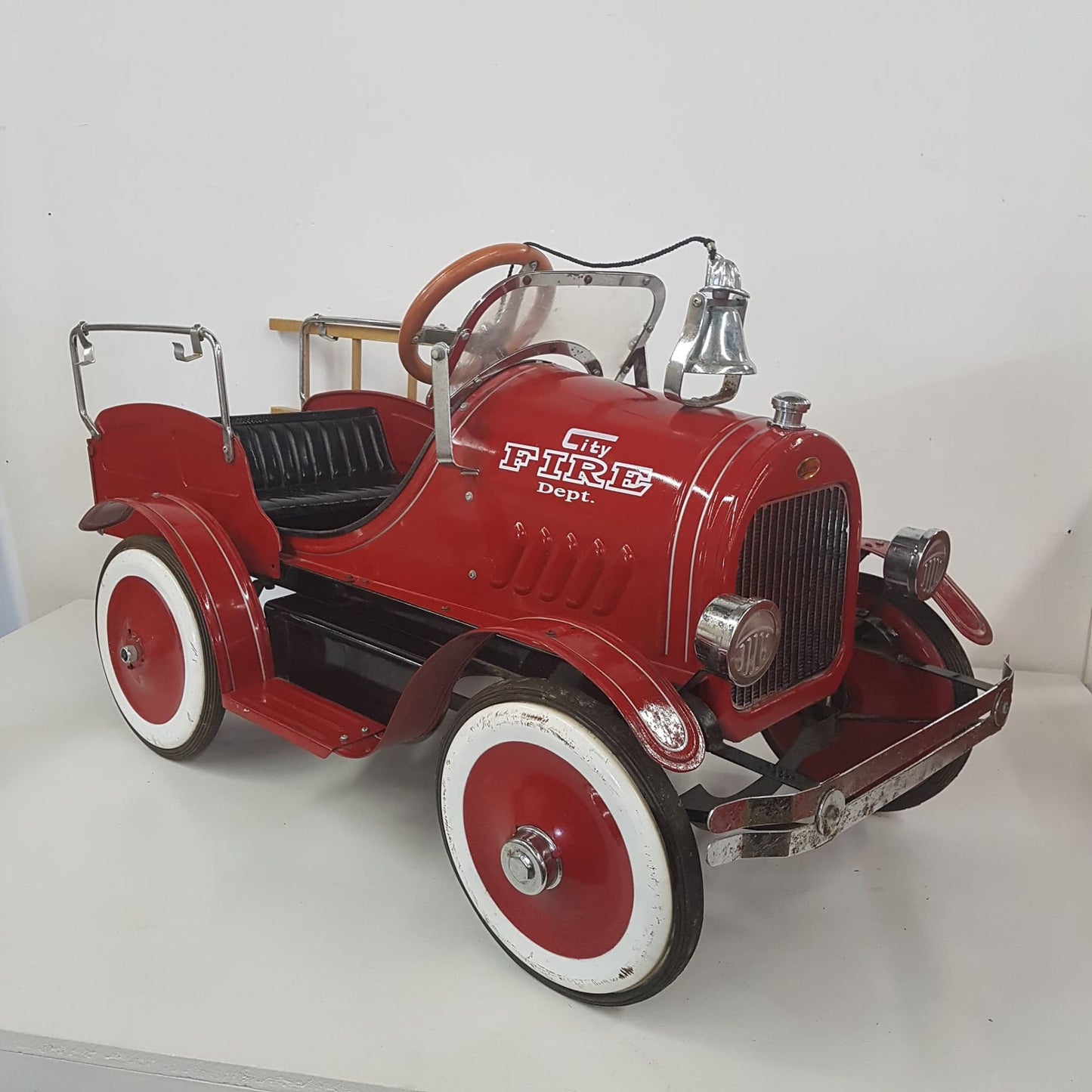 childs tin toy fire truck pedal car