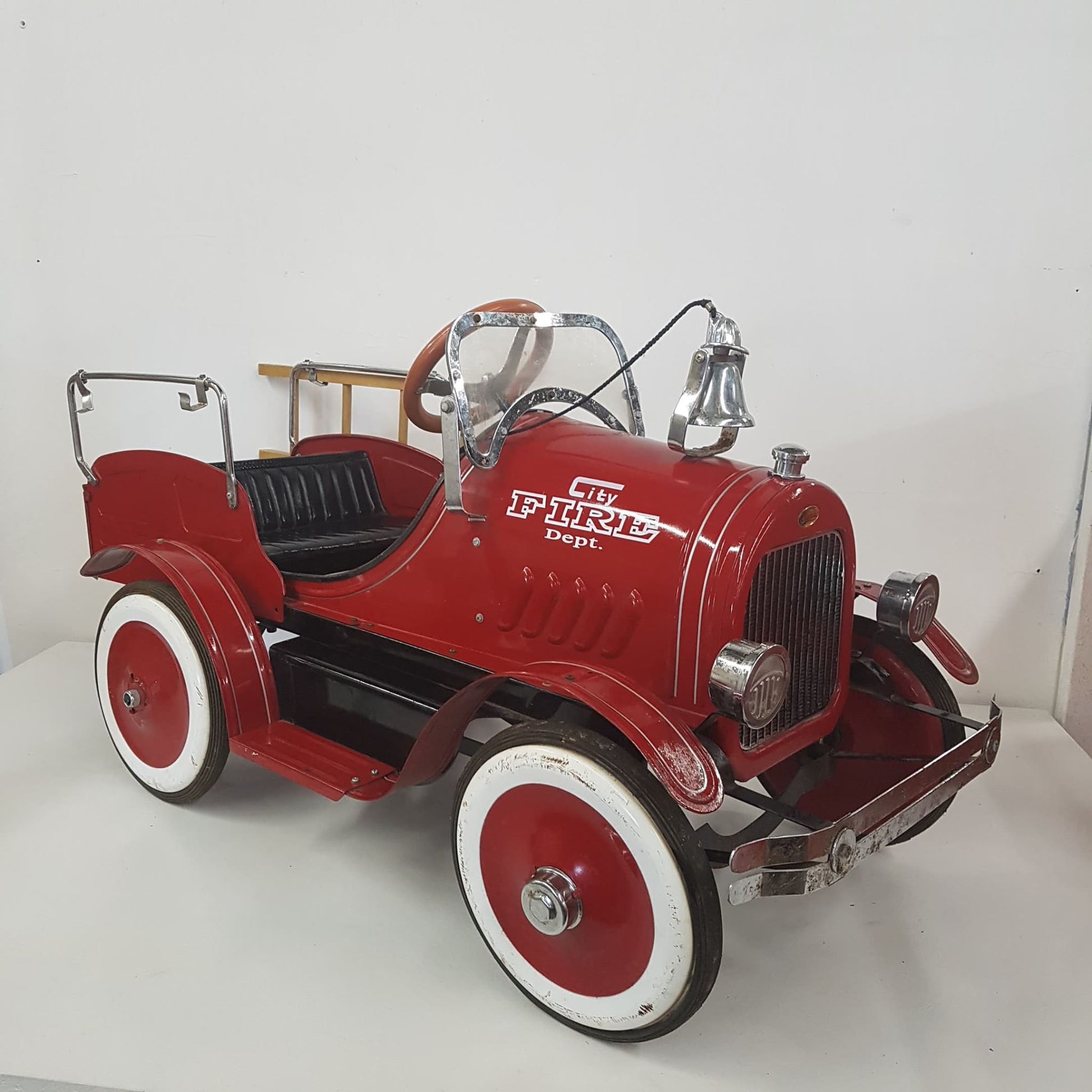 fire truck pedal car Childs Tin Toy Fire Truck Pedal Car – Wainfleet Trading Post