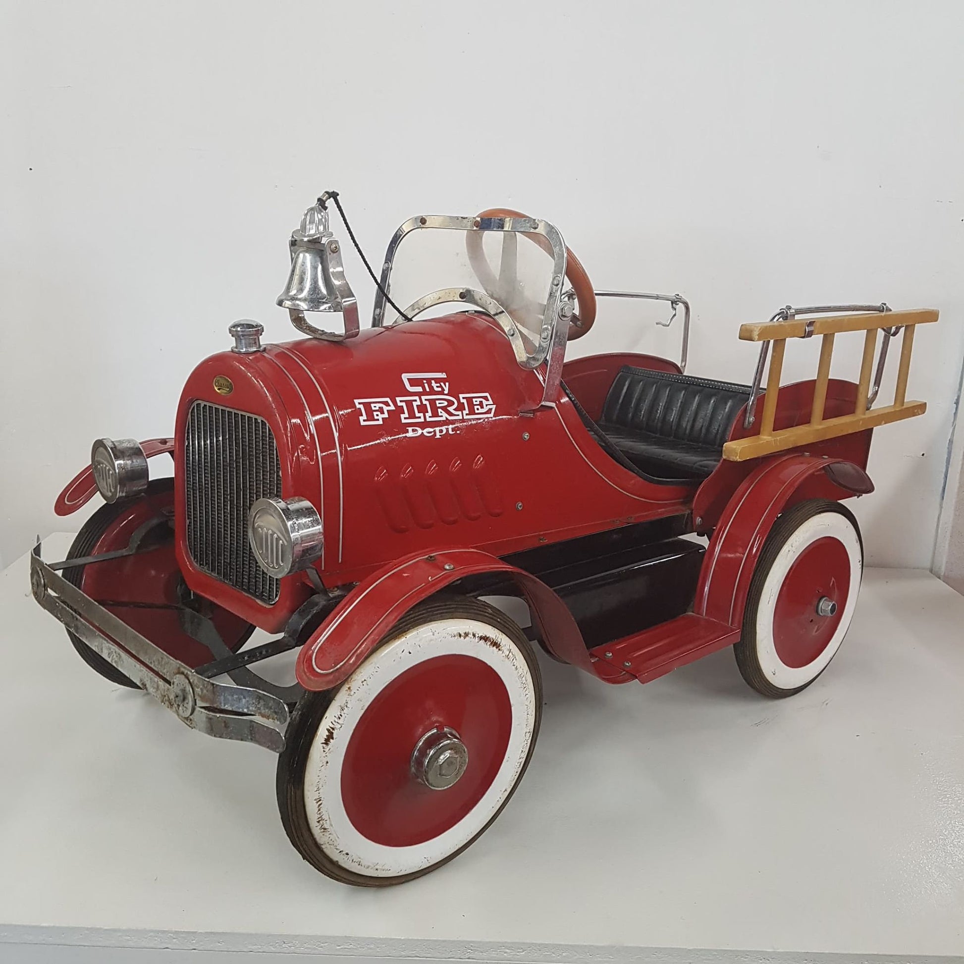 childs tin toy fire truck pedal car