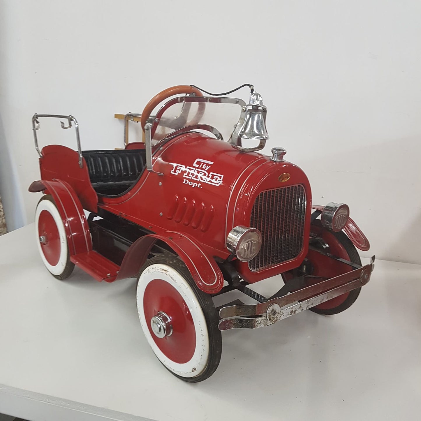 childs tin toy fire truck pedal car