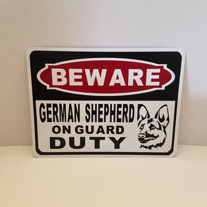 beware sign german shepherd on guard duty