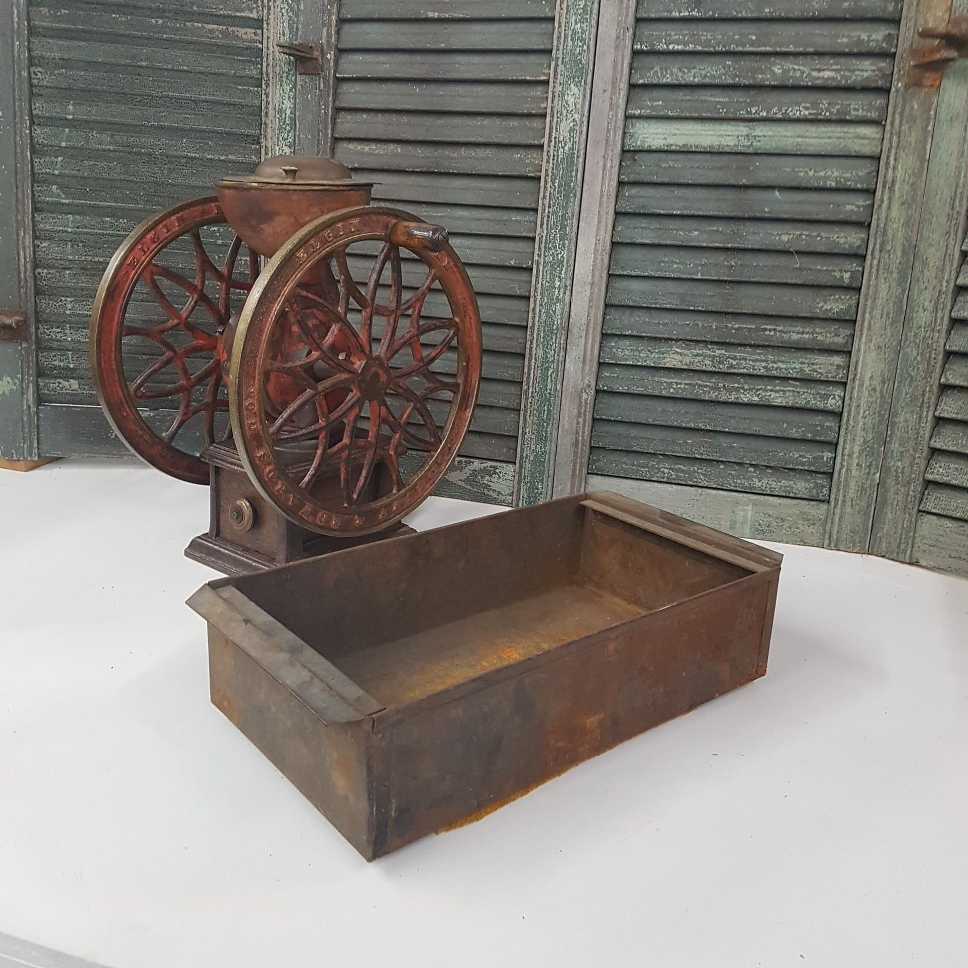 antique bin industrial metal box or basket primitive old for storage or display rustic weathered vtg old