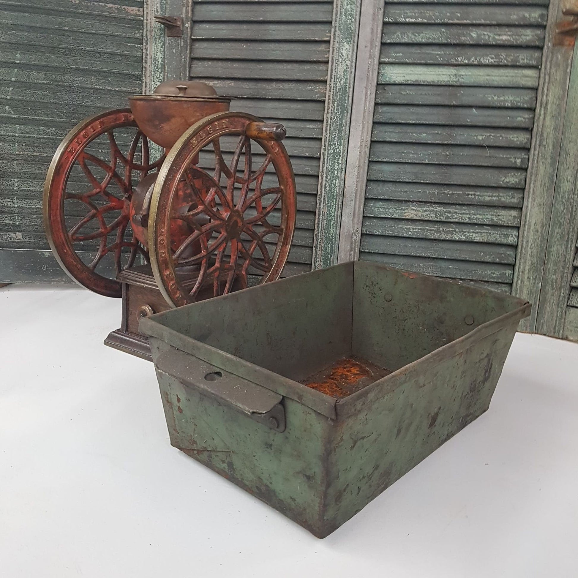 antique bin industrial metal box or basket primitive old for storage or display rustic weathered vtg old