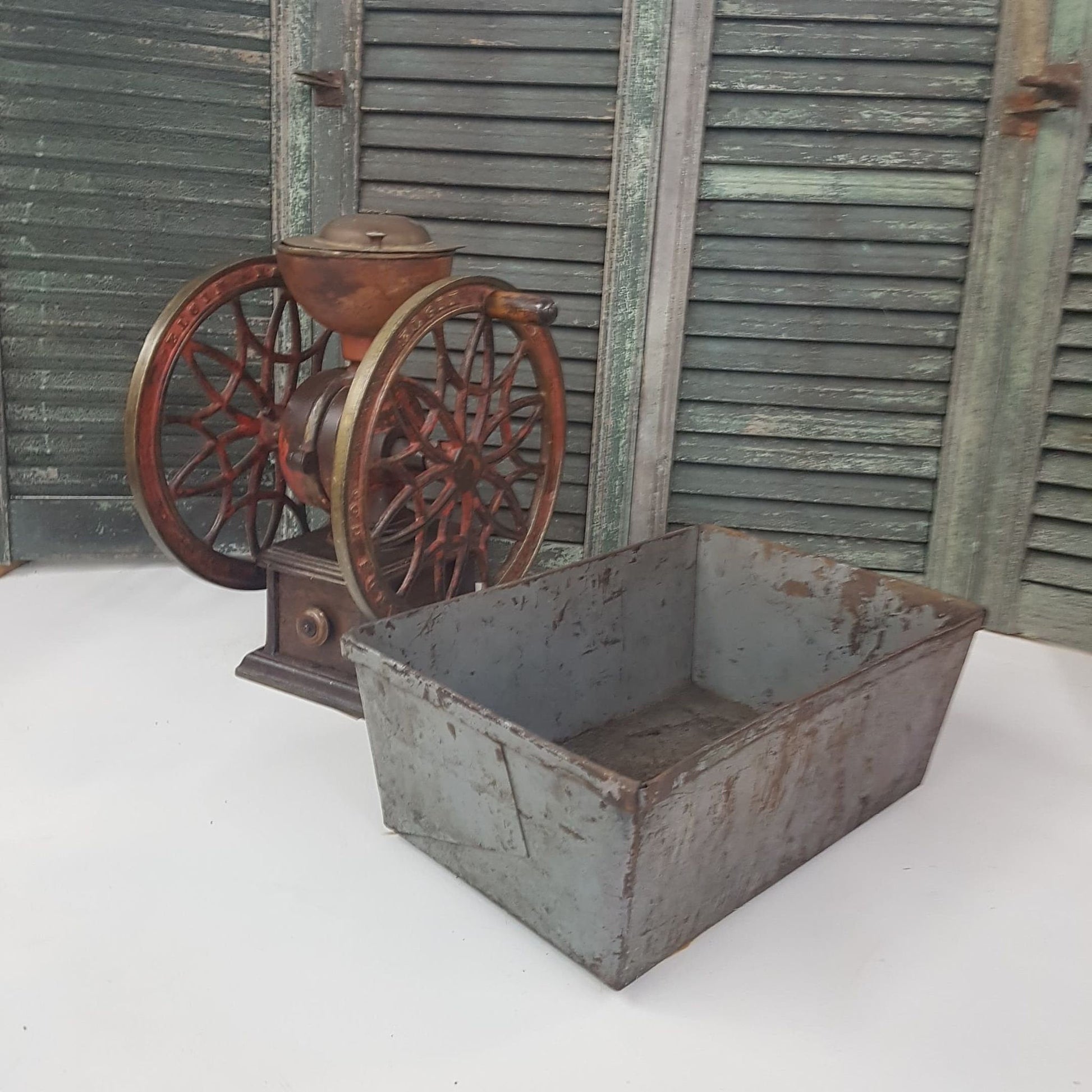 antique bin industrial metal box or basket primitive old for storage or display rustic weathered vtg old