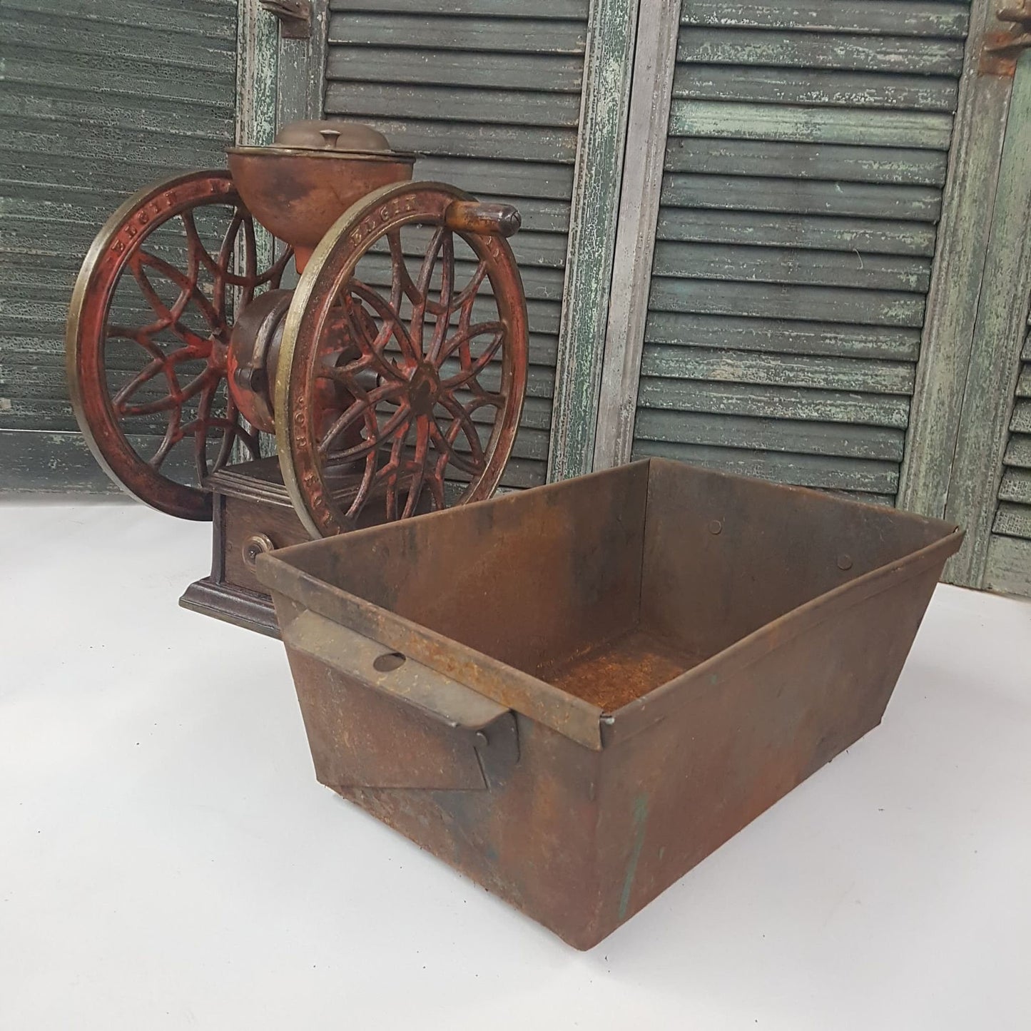 antique bin industrial metal box or basket primitive old for storage or display rustic weathered vtg old