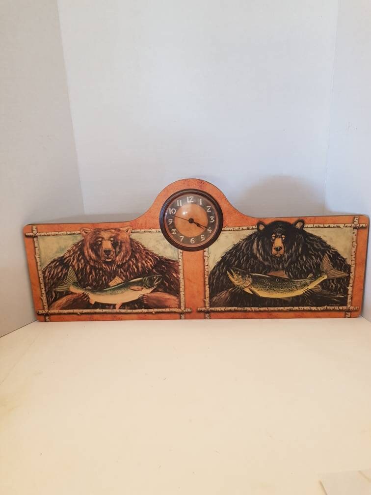 clock bear fishing hunting cabin clock