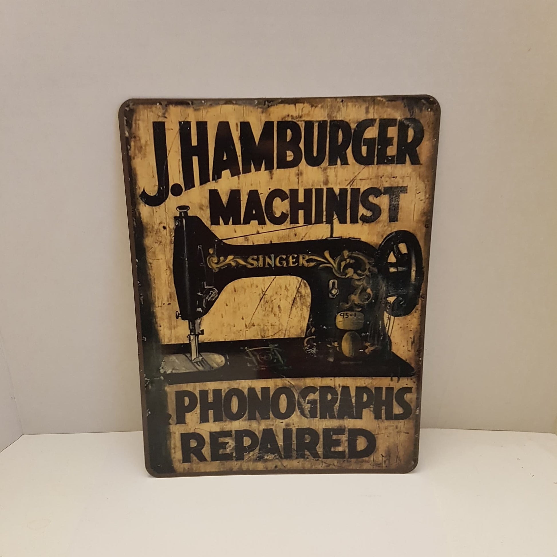 sign antique j hamburger machinist sewing machine phonograph repaired