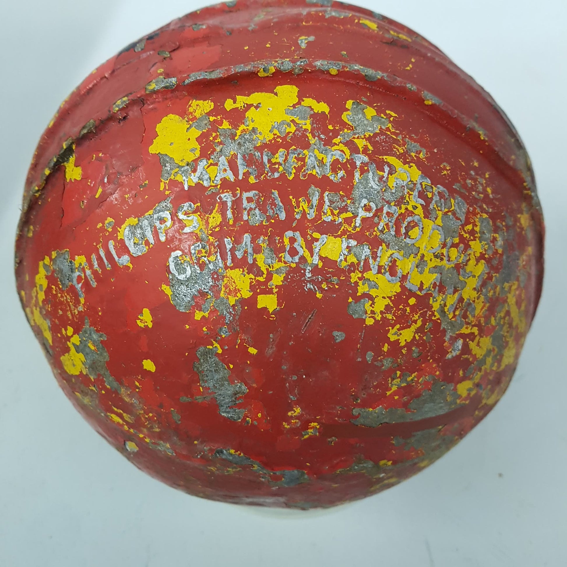 antique nautical fishing buoy / float newfoundland / maine lobster fishing made by phillips grimsby england
