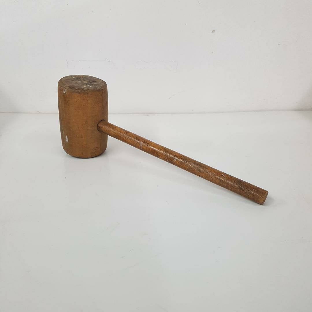 carpenters mallet antique wooden hand tool 1900's solid hardwood wood tools