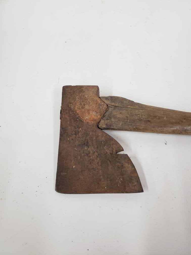 carpenters hatchet steel head angled wooden handle