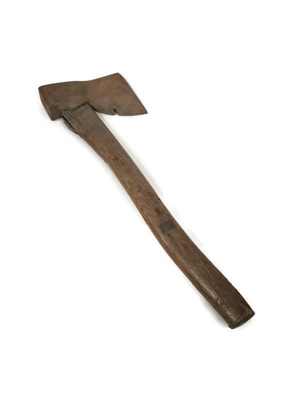 carpenters hatchet steel head angled wooden handle